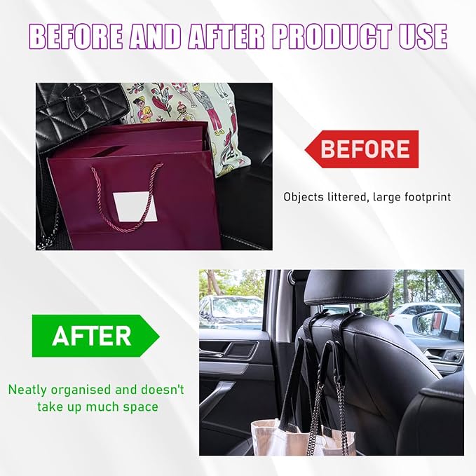 povtii 4 PCS Car Seat Headrest Hooks, Auto Backseat Organizer Hanger Holder, Vehicle Seat Back Storage Hooks for Purse Coat Umbrella Grocery Bag Handbag, Interior Car Accessories (Carbon Fiber) - Image 5