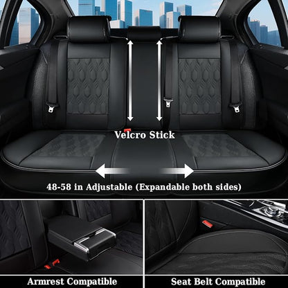 Coverado Car Seat Cover, Black Luxury Seat Cover for Cars, Premium Nappa Leather Seat Covers Full Set with Embossed Pattern, Waterproof Car Seat Protector Car Seat Cushions Universal Fit Most Vehicle - Image 6