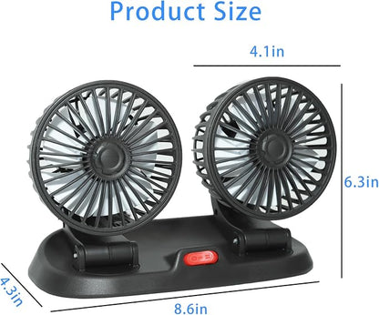 Dual Head Car Cooling Fan-360°Rotation,2 Speeds, Dashboard Fans for SUV/RV/Truck/Sedan/Office,USB Powered (2-Head 5V) - Image 2