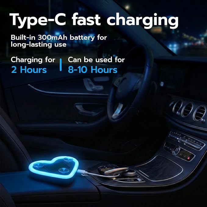 Mcbazel Car LED Ambient Light, Rechargeable Solar-Powered Heart-Shaped LED Light, 6 Lighting Modes, Romantic Car, Outdoor Decor, Ideal Gift for Couples, Women, Men - Ice Blue (1 Pcs) - Image 3