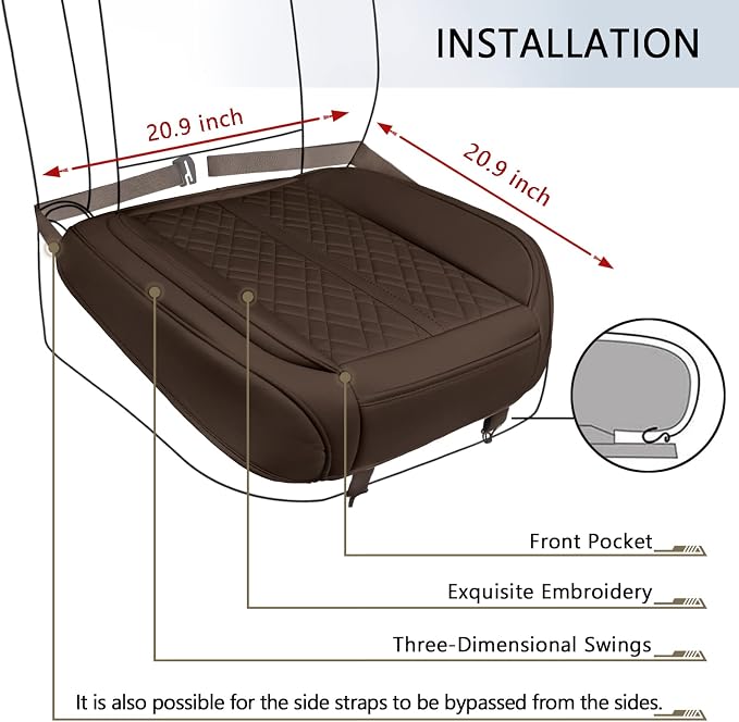 Car Seat Cover for Front Car Seat Bottom,Premium PU Leather Seat Cushion | Without Backrest with Storage Pocket,Full Wrapping Edge Works with Sedan SUV Pickup Minivan - Image 6