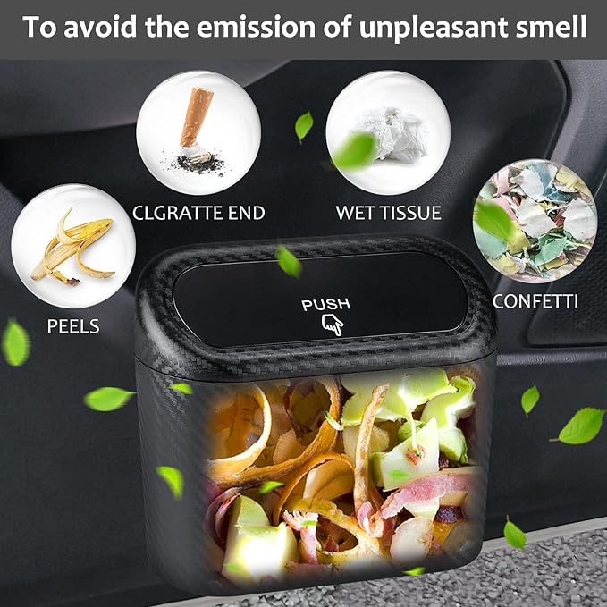 Accmor Car Trash Can with Lid, Mini Vehicle Trash Bin Portable Car Dustbin Garbage Organizer Holder with One Roll Trash Bag, Small Hanging Leakproof Auto Storage Bag Container (Carbon Fiber) - Image 4