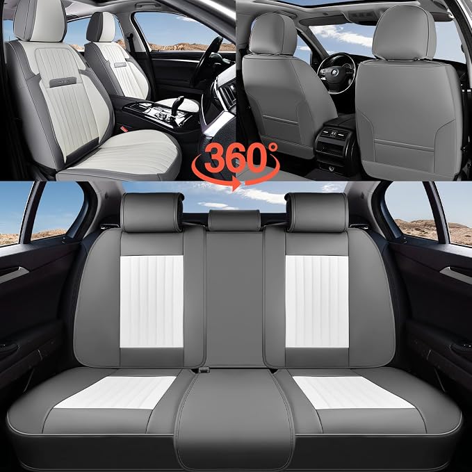 Coverado Car Seat Covers Front Seats, Seat Covers for Cars, Car Seat Protector, 2-Pack Car Seat Cushion Nappa Leather, Waterproof Seat Covers Carseat Cover Universal Fit for Most Cars(Gray&White) - Image 6