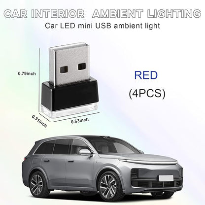 4 PCS USB LED Car Interior Atmosphere Lamp, Portable Mini LED Night Light, Plug-in USB Interface Trunk Ambient Lighting Kit, Universal Interior Car Accessories (Red) - Image 2