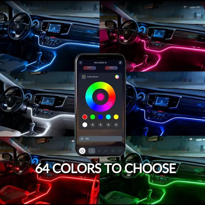 Interior Car Strip Lights Dreamcolor Acrylic Car Decorative Lights with Smart APP Control Multicolor Internal Lighting Kit Music&DIY Function Ambient Fiber Optic Strip LEDs (Muticolor 18 in 1) - Image 4