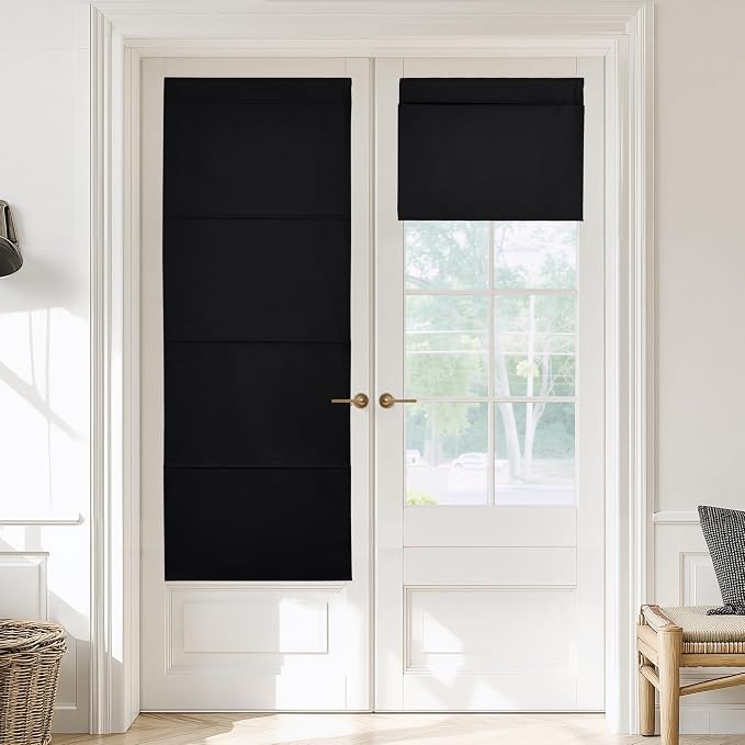 NICETOWN Black Magnetic Blacktout Door Curtain for French Window Cover | Room Darkening, Thermal Insulated, Temporary, Roman Roll Up Shade for Glass, Front Back Kitchen Window, 1 Panel, W30 x L72 by NICETOWN