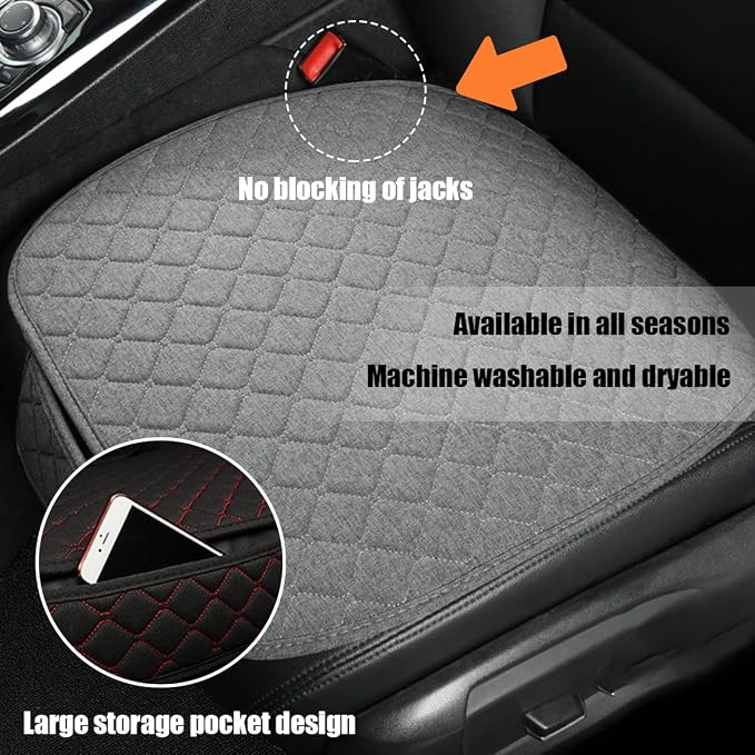 povtii Car Seat Bottom Cover Pad, Breathable Auto Front Seat Protector with Storage Pocket, Comfortable Seat Bottom Cushion Mat for Most Vehicle, Universal Interior Car Accessories (Gray) - Image 6