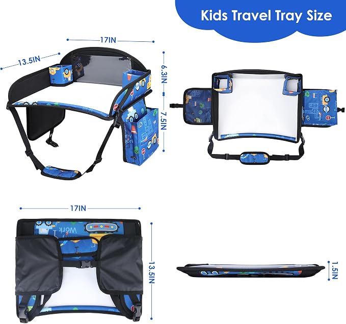 Kids Travel Tray for Toddler Car Seat, Road Trip Activities for Kid | Toddler Car Activities with No-Drop iPad Holder Stand, Roadtrip Essentials with Dry Erase Board & Cooler Cup Holder, Blue - Image 7