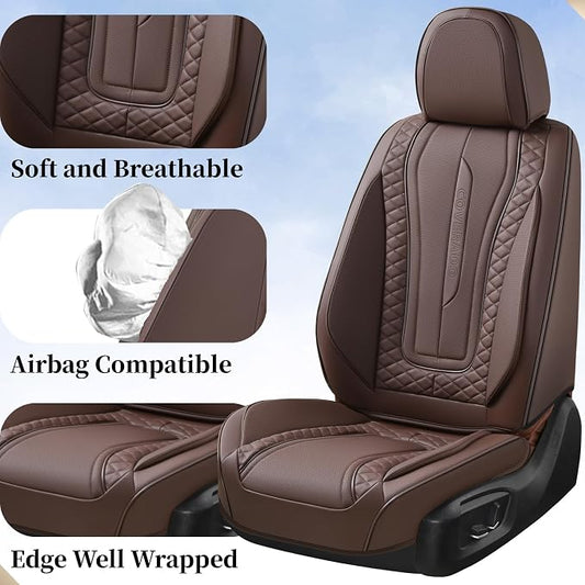 Coverado Car Seat Covers for Front Seat, Leather Seat Covers for Cars, Front Seat Covers, Waterproof Car Seat Protectors Car Seat Cushions Universal for Most Vehicles, Coffee - Image 2
