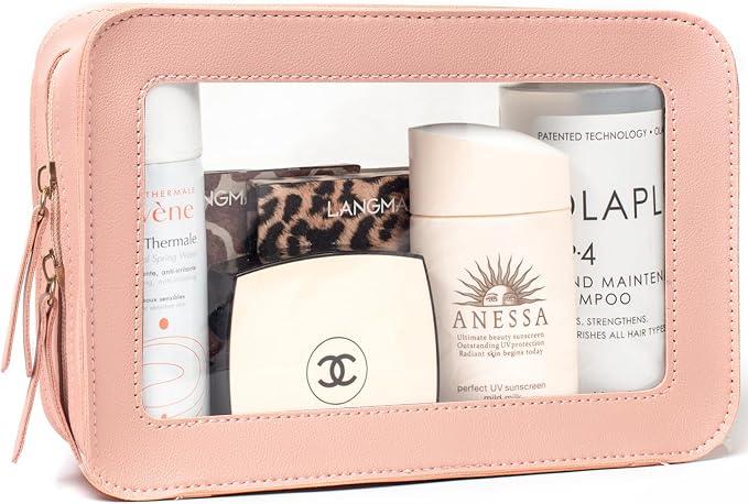 Clear Makeup Bags, TSA Approved Toiletry Bag with Zipper, Makeup Organizer for Carry-on Travel Essentials, Car Accessories Organizers Storage for Women Men (Clear-Pink) by LETGO