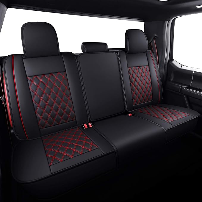 Car Seat Covers for Ford F150 F250 F350 F450 Truck (Black-Red) | Custom Fit 2009-2026 F150 Supercrew, 2017-2026 F250 F350 F450 Super Duty XLT STX XL Lariat Pickup,Waterproof Leather Full Set - Image 3