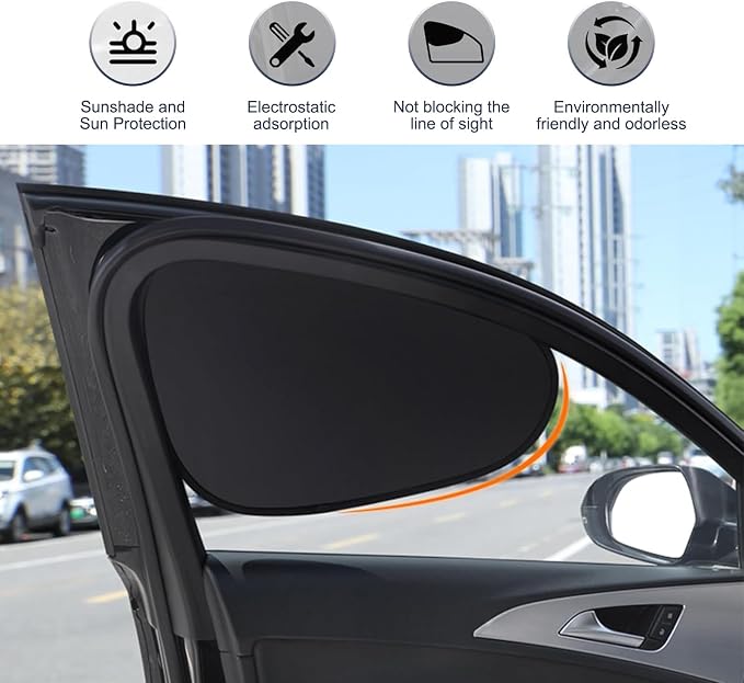 4 PCS Car Side Window Sun Shade, Polyester Sunproof Heat Insulation Front Rear Window Shades, Sun Block Privacy Protection Cover, Universal for Most Vehicles (Black) - Image 6