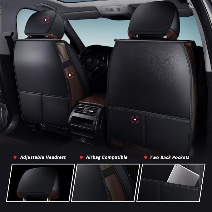 2PCS Front Seat Covers, Leather Car Seat Covers for Sedan, Truck,SUV | Black and Red Seat Cover,Breathable Car Seat Cover,2PCS Front Universal Seat Protector For Families, Pets - Image 5