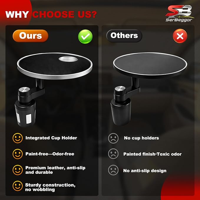 Car Desk for Laptop and Eating - 360°Rotating Cup Holder Table Tray -Black | Anti-Wobble Reinforced Support Compatible with Tesla Model 3/Y/S/X, Truck, SUV Non-slip Surface Fits 2.65"-3.15" Cup Holders - Image 3