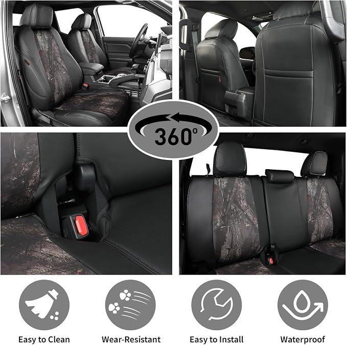 EKR Tacoma Leather Car Seat Covers Custom Fit for Toyota Tacoma 2012 2013 2014 2015 (Regular Seats) - Truck Seat Covers Full Set,Faux Leather(Black/Woodland Camo) - Image 2