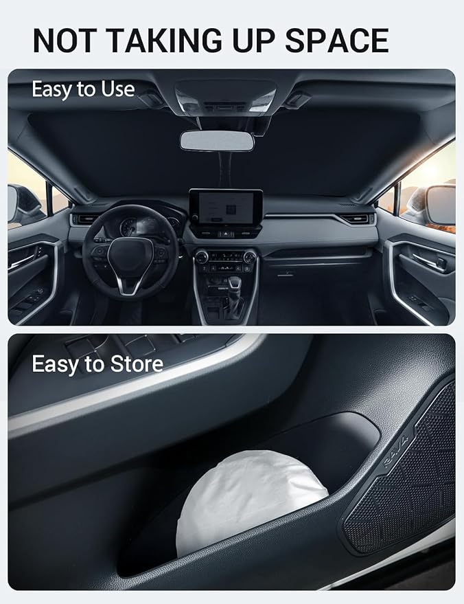 Proadsy Custom Fit Car Windshield Sun Shade for 2022-2026 GMC Hummer EV | 240T Heat Shield, Drops Temp 54°F, Blocks 99% UV, Prevents Dashboard Cracking, Summer Parking & Beach Trips, Easy Twist-Fold - Image 8