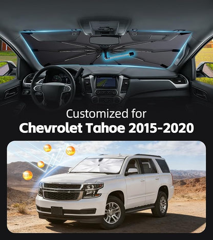 Windshield Sun Shade for Chevy Tahoe 2015-2020 with 360° Rotating Shaft | Custom Fit Umbrella Sunshade for UV Blocking, Interior Heat Protection, Easy Storage, UPF 50+ Cool Windshield Cover - Image 2