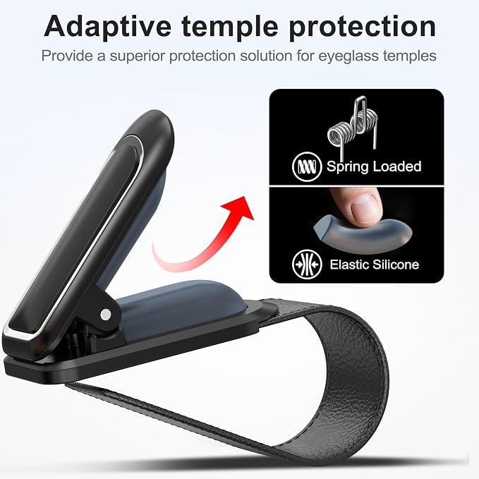 Veharvim Sunglass Holder for Car (2 Pack, One-Handed Operation, Gentle & Secure Hold, Silicone Padded, Universal Fits Sunglass and Car Visor) - Sunglasses Clip for Car Visor (Black & Silver, 1 Pack) - Image 3