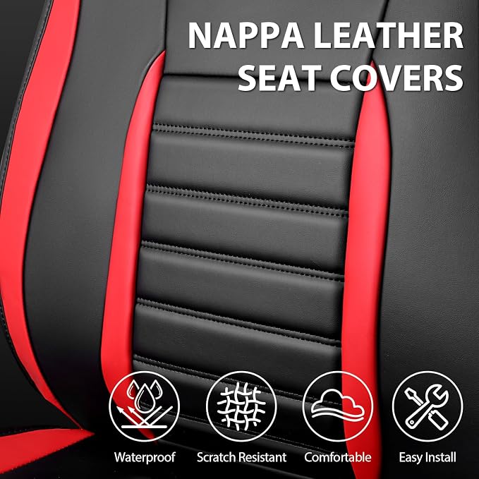 CAR PASS Nappa Leather Car Seat Covers Front Seats, Luxury Seat Protector for Cars, Waterproof Anti-Slip Seat Cushion Armrest Compatible Airbag Universal for Sedan SUV Pick-up Truck Auto, Black Red - Image 7