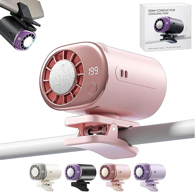 Car Clip on Air Conditioner Fan with Led Display 360° Rotation | 199-Speed Car Clip on Air Conditioner Fan, 16°C Semi-Conductor Cooling, for Vehicle, Office, Outdoor Use by HuitengXR