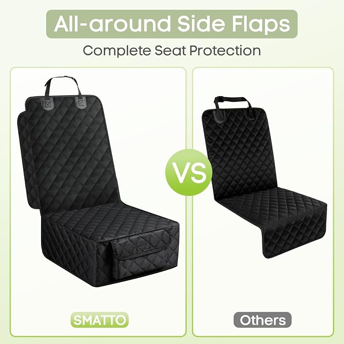 Front Seat Cover for Dogs with Side Flaps, Pet Car Seat Protector | Waterproof Scratchproof Non-Slip Captain Chair Seat Cover, Full Protection, Large Front Storage Pocket, Fits Cars/Trucks/SUVs - Image 3