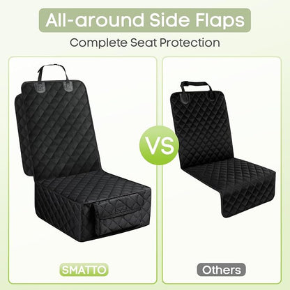 Front Seat Cover for Dogs with Side Flaps, Pet Car Seat Protector | Waterproof Scratchproof Non-Slip Captain Chair Seat Cover, Full Protection, Large Front Storage Pocket, Fits Cars/Trucks/SUVs - Image 3