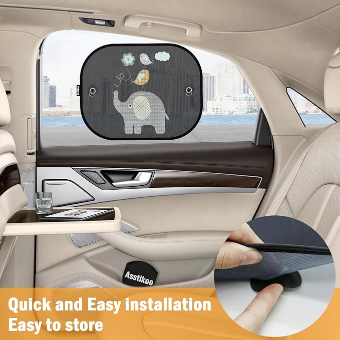 Car Sun Shades for Baby, 2 Pack Mesh Window Shade Baby Kids Pet with Cute Animal Motifs, Side Window Screens for SUV, 17"x14" Universal Car Sun Shades with Suction Cups - Image 6
