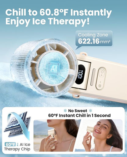 DIGIX Portable Handheld Turbo Fan with Ice Cooling, Rechargeable Personal Fan, Up to 15Hrs Cooling, 100 Speeds 25000RPM Powerful Portable Fan for Travel Outdoor,120° Adjustable, LED Display (White) - Image 2
