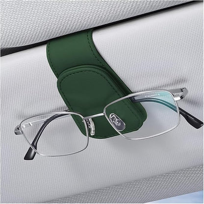 zipelo Magnetic Leather Sun Visor Sunglasses Holder Clip, Black/Green | one-hand access, soft contact surfaces, stores glasses and cards, lightweight compact form, car interior accessories by zipelo