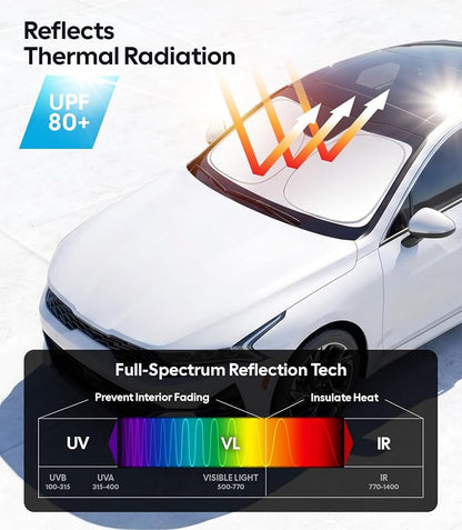 Wigoo for Kia K5 2021-2026 Windshield Sunshade, Custom Fit, Keeps Cool | Custom Fit, Cooling Tech Fabric, Foldable Heat-Blocking Sunshade with Storage Bag, for Kia K5 2021-2026 Accessories - Image 3