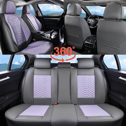 Coverado Seat Covers Full Set, Waterproof Nappa Leather Seat Covers for Cars, 5 Seats Universal Car Seat Protectors, Gray and Purple Car Seat Covers Car Seat Cushions Fit for Most Cars (Gray&Purple) - Image 8