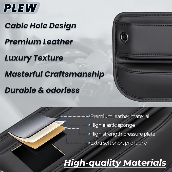2-Pack Car Seat Gap Filler Organizer - Upgraded Anti-Slip Strap Design - Premium Leather Side Console Pocket - Prevent Phone Falling - (0.2”-1.2" Gaps),Clever Gifts For SUV, Truck & Sedan, Black - Image 8