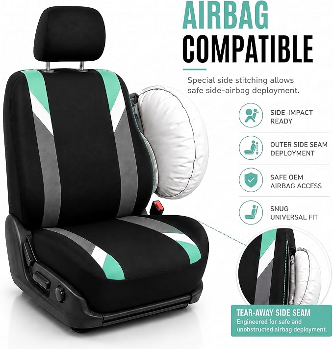 FH Group Front Set Cloth Car Seat Covers for Low Back Car Seats with Removable Headrest, Universal Fit, Airbag Compatible, Seat Cover for SUV, Sedan, Van, Mint - Image 4