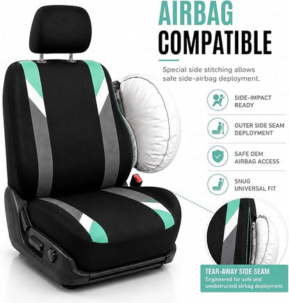 FH Group Front Set Cloth Car Seat Covers for Low Back Car Seats with Removable Headrest, Universal Fit, Airbag Compatible, Seat Cover for SUV, Sedan, Van, Mint - Image 4