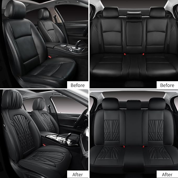 MINGBRON Leather Seat Covers,Car Seat Protector Waterproof,Seat Covers Full Set, Car Seat Protectors 5 Seats,Automotive Seat Covers Fit for Most Cars Black - Image 2