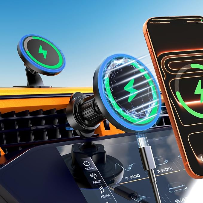 Mag Safe Car Mount Charger, 3 in 1 [LED RGB HandsFree] Wireless Car Charger | Strong Magnetic Phone Holders for Your Car- Fast Charging MagSafe Car Phone Monut Charger for iPhone 17/16/15/14/13/12 Series by bokilino