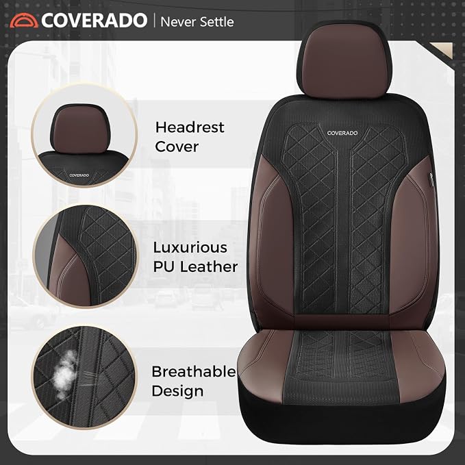 Coverado Automotive Car Seat Cover for 2 Seats,Front Seat Covers, Seat Covers 2-Pack, Driver Car Seat Protectors Universal Fit for Most Vehicles, SUV, Truck, Sedan - Image 2