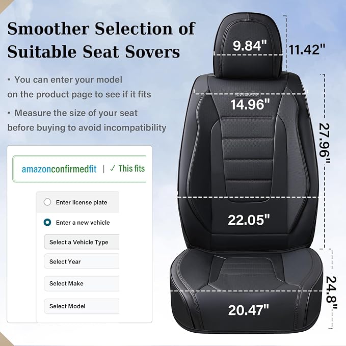 Coverado Car Seat Covers Full Set, Black Car Seat Cover, Seat Covers for Cars, Car Seat Protector, Nappa Leather Car Seat Cushion, Waterproof Car Seat Covers Front Seats and Back Fit for Most Cars - Image 9