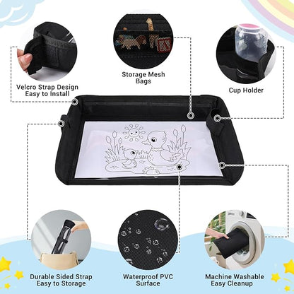 COOLBEBE Airplane Tray Table Cover, Foldable Travel Tray Cover | for Toddlers 1-3, Universal Fit for Airplane, Car Seat, High Chair, Machine Washable, Portable, Black - Image 6