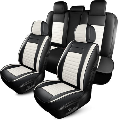 HChengkikz Car Seat Cover, Faux Leather, Waterproof (Black + White) | Breathable, Airbag Compatible, Easy Maintenance, Universal Fit for Most Sedans SUVs Pick-ups Trucks by HChengkikz