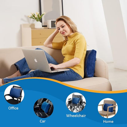 SAIREIDER Office Chair Lumbar Pillow, Memory Foam Back Support Pillows for Car、Gaming Chair、 Home Chair, Fatigue Relief Correct Posture, Double Adjustable Straps(Navy Blue) - Image 7