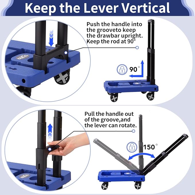 GtIiFmTe Foldable Hand Truck, Lightweight Luggage Cart for Airport Car Seat | Compact Folding dolly with Rotating swivel wheel,storage size12×15.7×4.1",300lbs Load,Upright Lock Handle with 3bungee cords - Image 3