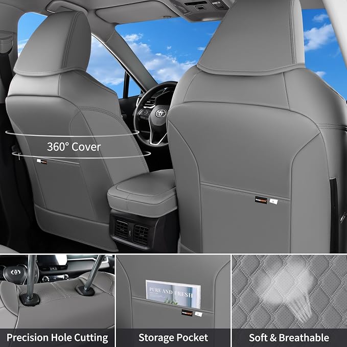 Huidasource Custom Fit RAV4 (Gas Only) Car Seat Covers Full Set, Waterproof Faux Leather for 2019-2024 Toyota RAV4 LE/XLE & XLE Premium/Limited (Does Not Fit Adventure and TRD Off-Road, Gray) - Image 3
