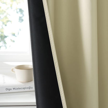 RYB HOME 100% Blackout Bathroom Curtains Over Sink 30 inches Long | Heat UV Blocking, Total Room Darkening, Noise Reducing, Curtains for Basement RV Campers, W42 x L30, Beige, 2 Panels - Image 4