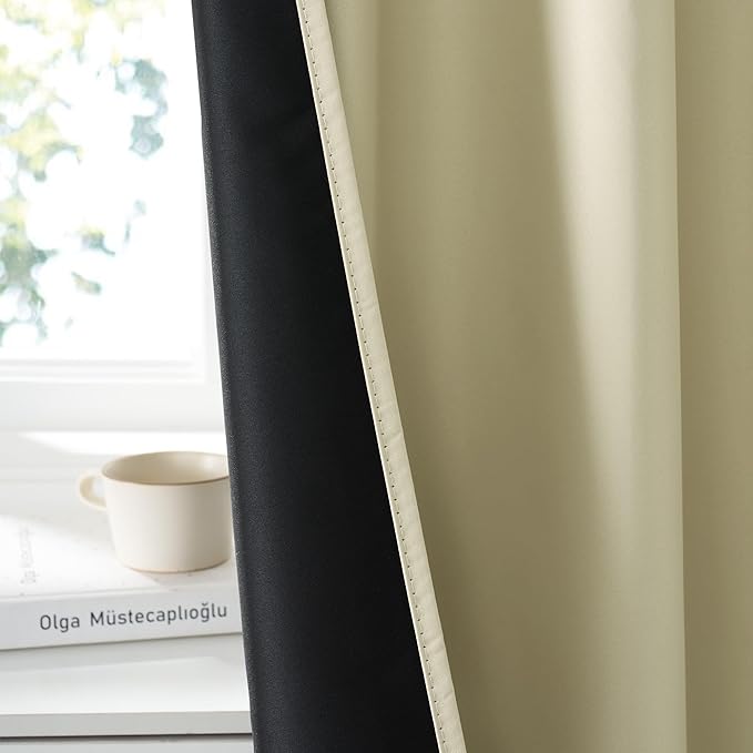 RYB HOME Bedroom Blackout Curtains 63 inches Long, 100% Blackout | Thermal Insulated, Noise Reducing, Curtains for Living Room Nursury, For Sleep, W42 x L63, Biscotti Beige - Image 3