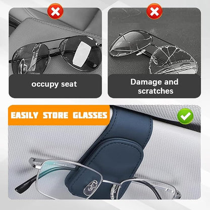 Sunglasses Holder for Car Visor, Microfiber Leather Magnetic Sun Visor Eyeglasses Hanger & Ticket Card Clip, Multi-Function Automotive Interior Glasses Mount, Universal Fit (Royal Blue) - Image 5