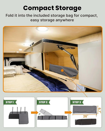 MELIPRON Driver Rear Window Cover Fit for Mercedes Sprinter 170"/170" ext | NCV3 & VS30 2007-2026, 2 Folding Ventilation Panels, Magnetic Insulated Blackout Privacy Shade for Campers & Van Lifers, Gray - Image 8
