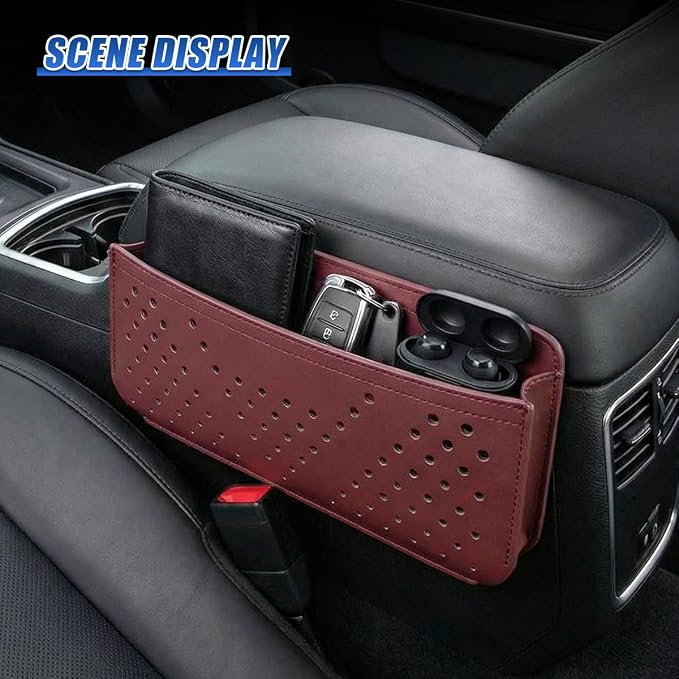 Car Seat Side Pocket Organizer, PU Leather Water-Resistant Car Console Storage Bag, Multifunctional Auto Interior Door Tray Pouch Organizer Accessories for Phone Keys Sunglasses (Burgundy) - Image 5