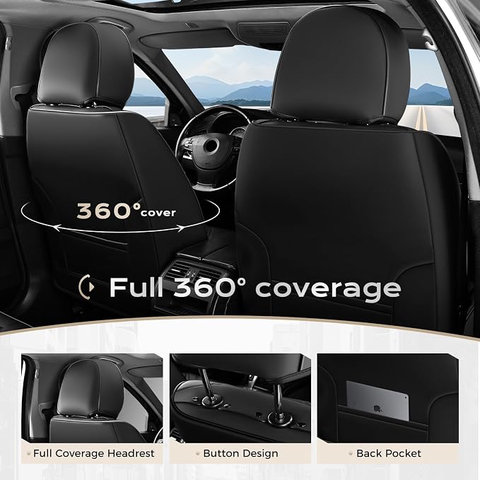 Coverado Car Seat Covers, Seat Covers for Cars, Waterproof Leather Auto Seat Protectors, Leather Car Seat Cushion, Car Interiors Accessories Universal Fit for Most Cars - Image 7