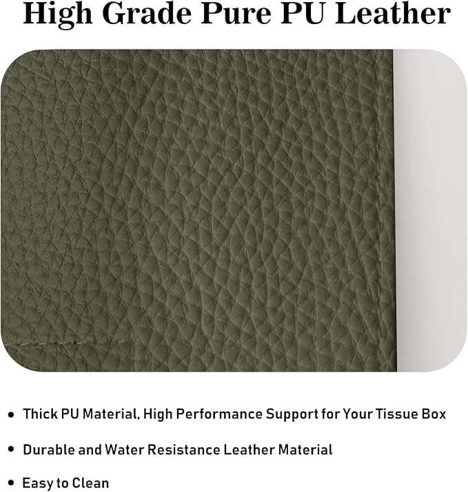 Tissue Box Cover Holder Square Tissue Cube Cover PU Leather Tissue Organizer with Bottom Belt for Bathroom, Tabletop, Car, Night Stands, Office, Home, Kitchen (1, OliveGreen) - Image 6